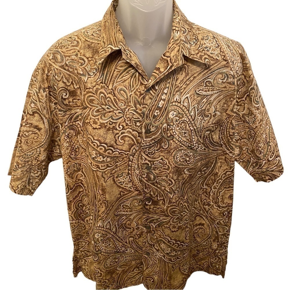 TORI RICHARD Brown Floral Hawaiian Print Aloha Shirt Men L Large